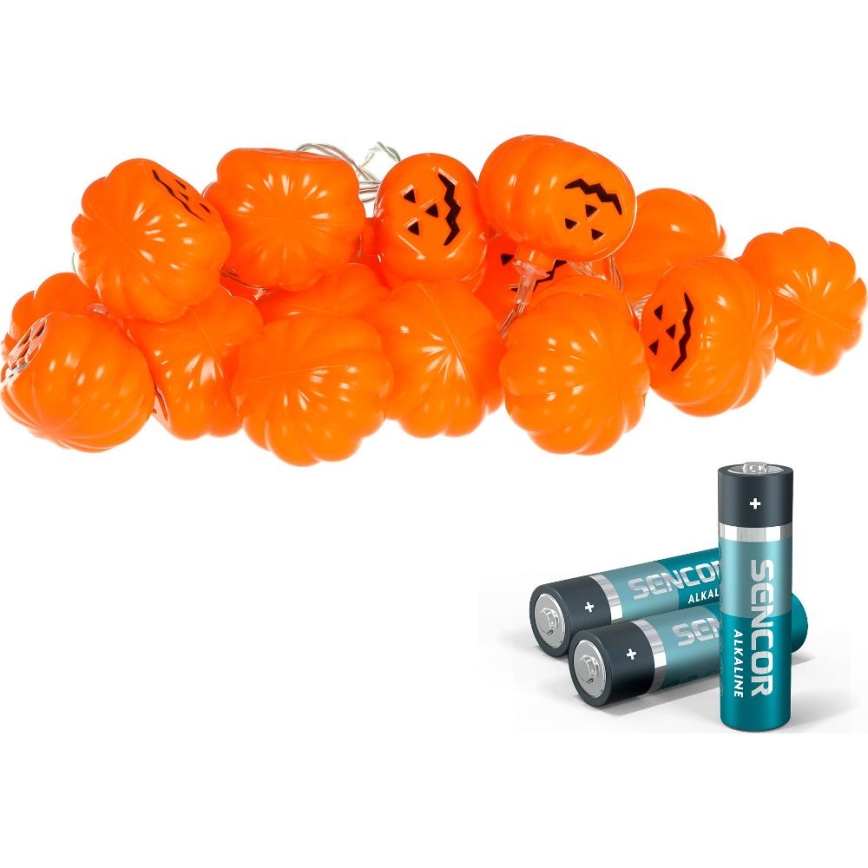 Cadena LED decorativa HALLOWEEN 20xLED/3xAA/blanco cálido 3,3m calabazas