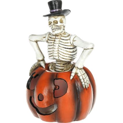 Decoración LED HALLOWEEN LED/2xLR44/blanco cálido esqueleto en una calabaza de resina