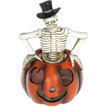 Decoración LED HALLOWEEN LED/2xLR44/blanco cálido esqueleto en una calabaza de resina