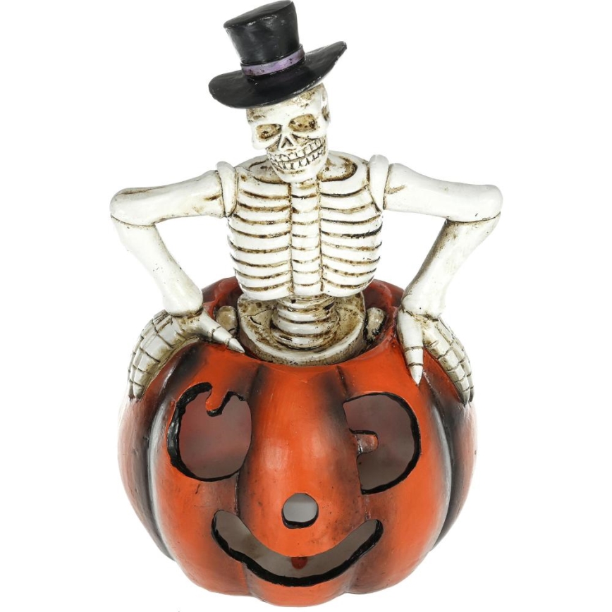 Decoración LED HALLOWEEN LED/2xLR44/blanco cálido esqueleto en una calabaza de resina