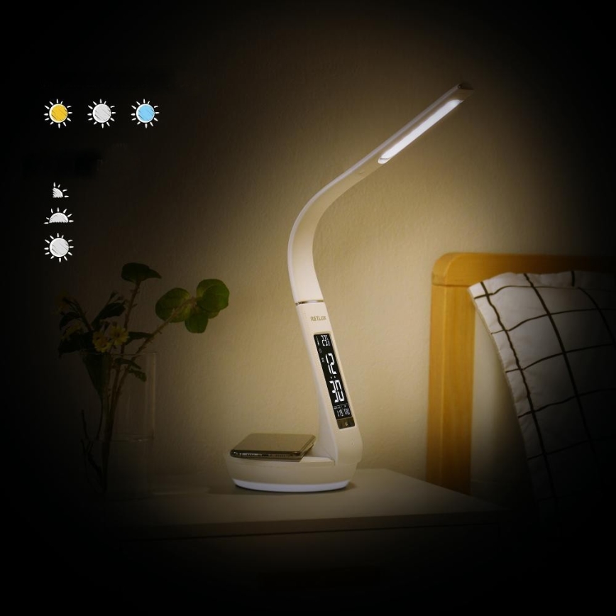 Lámpara de mesa LED regulable con carga inalámbrica Qi 5W y pantalla LED/6W/230V 3000/4000/6000K blanco