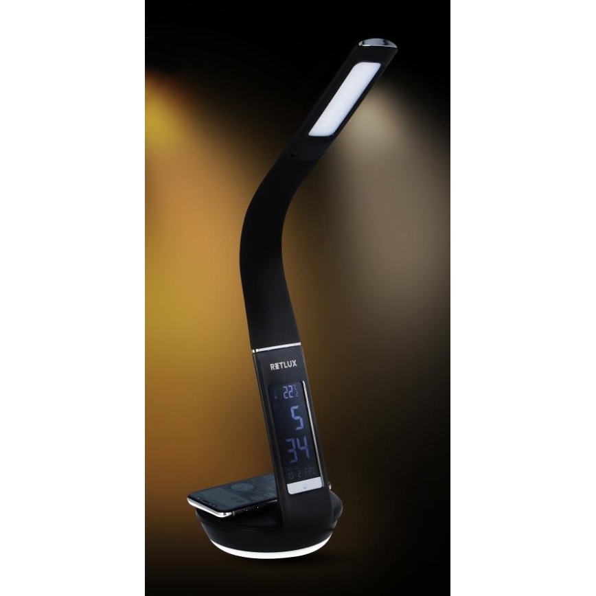 Lámpara LED regulable con carga inalámbrica Qi y pantalla LED/6W/230V 3000/4000/6000K negro