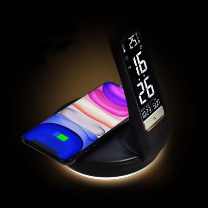 Lámpara LED regulable con carga inalámbrica Qi y pantalla LED/6W/230V 3000/4000/6000K negro