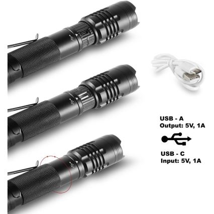 LED Linterna de aluminio recargable con power bank LED/2000 mAh 1000 lm IP22