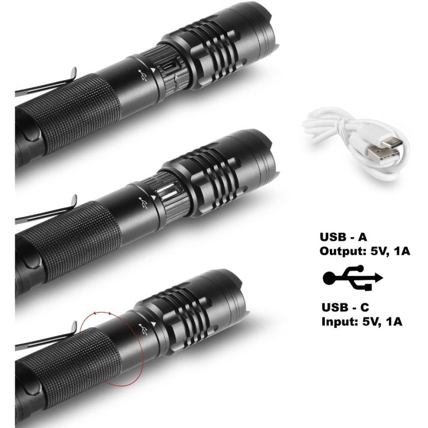 LED Linterna de aluminio recargable con power bank LED/2000 mAh 1000 lm IP22