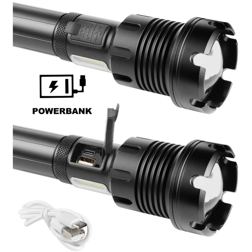 LED Linterna de aluminio recargable con power bank LED/4400 mAh 2200 lm IP44