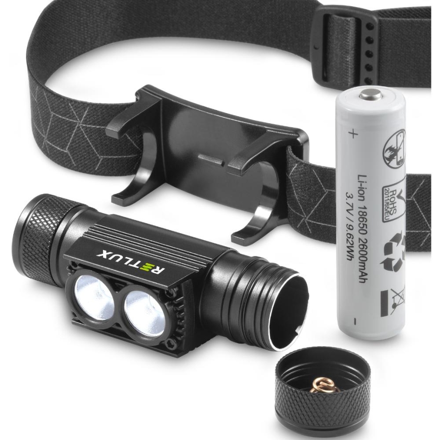 Linterna frontal LED de aluminio recargable y regulable LED/2600 mAh IP65