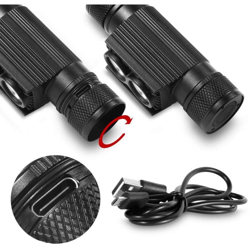 Linterna frontal LED de aluminio recargable y regulable LED/2600 mAh IP65