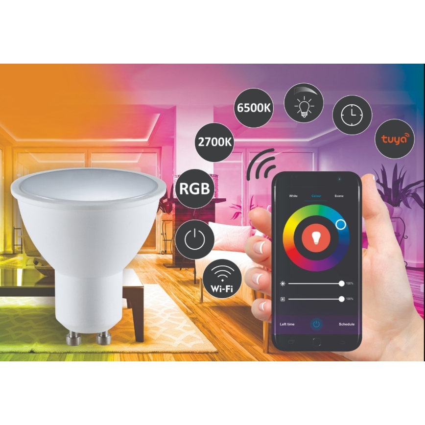 RGBW Bombilla LED regulable G45 GU10/5,5W/230V 2700-6500K Wi-Fi Tuya