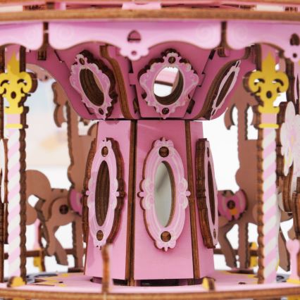 RoboTime - 3D puzzle caja musical Carrusel romántico rosa