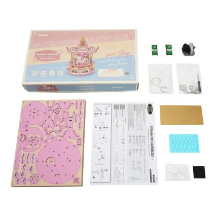 RoboTime - 3D puzzle caja musical Carrusel romántico rosa