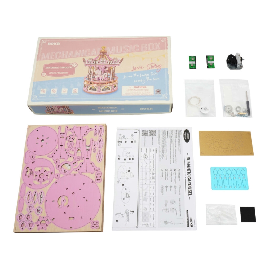 RoboTime - 3D puzzle caja musical Carrusel romántico rosa