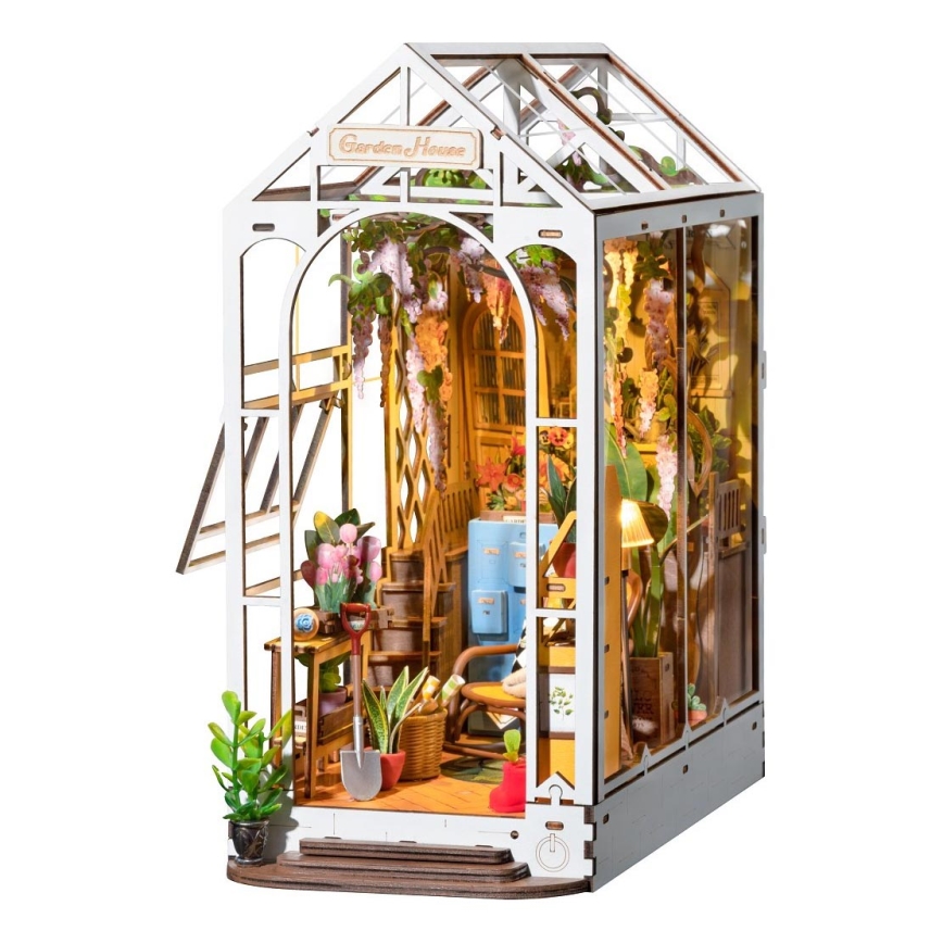 RoboTime - Puzzle 3D de casa de jardín con sujeta-libros LED 2xAAA