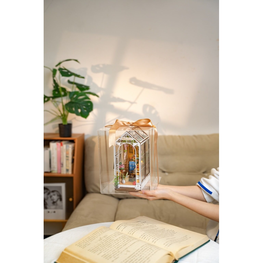 RoboTime - Puzzle 3D de casa de jardín con sujeta-libros LED 2xAAA