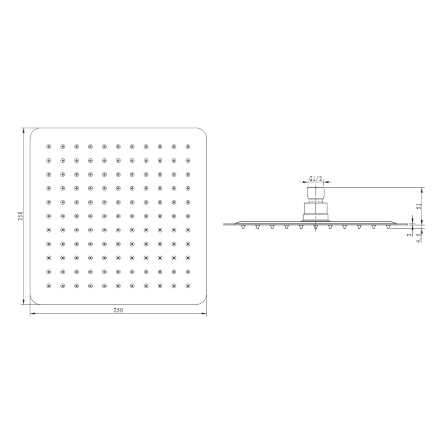 Sapho - Ducha de techo SLIM 25x25 cm acero inoxidable pulido