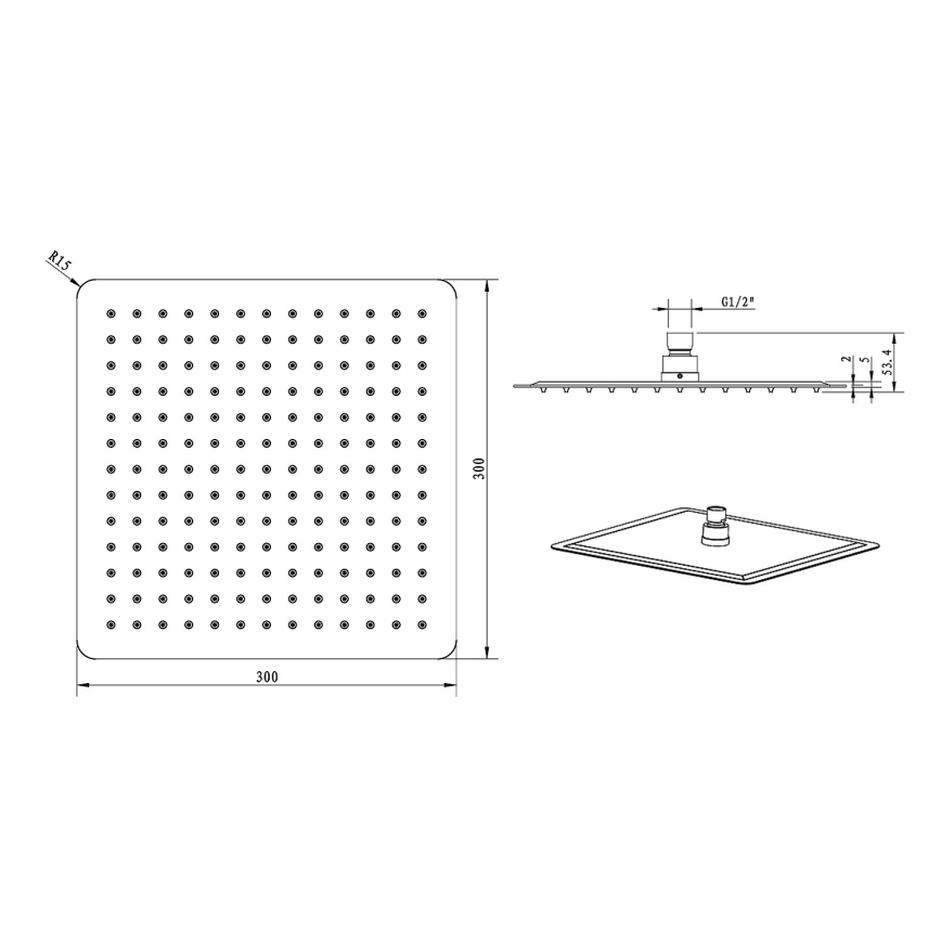 Sapho - Ducha de techo SLIM 30x30 cm acero inoxidable pulido
