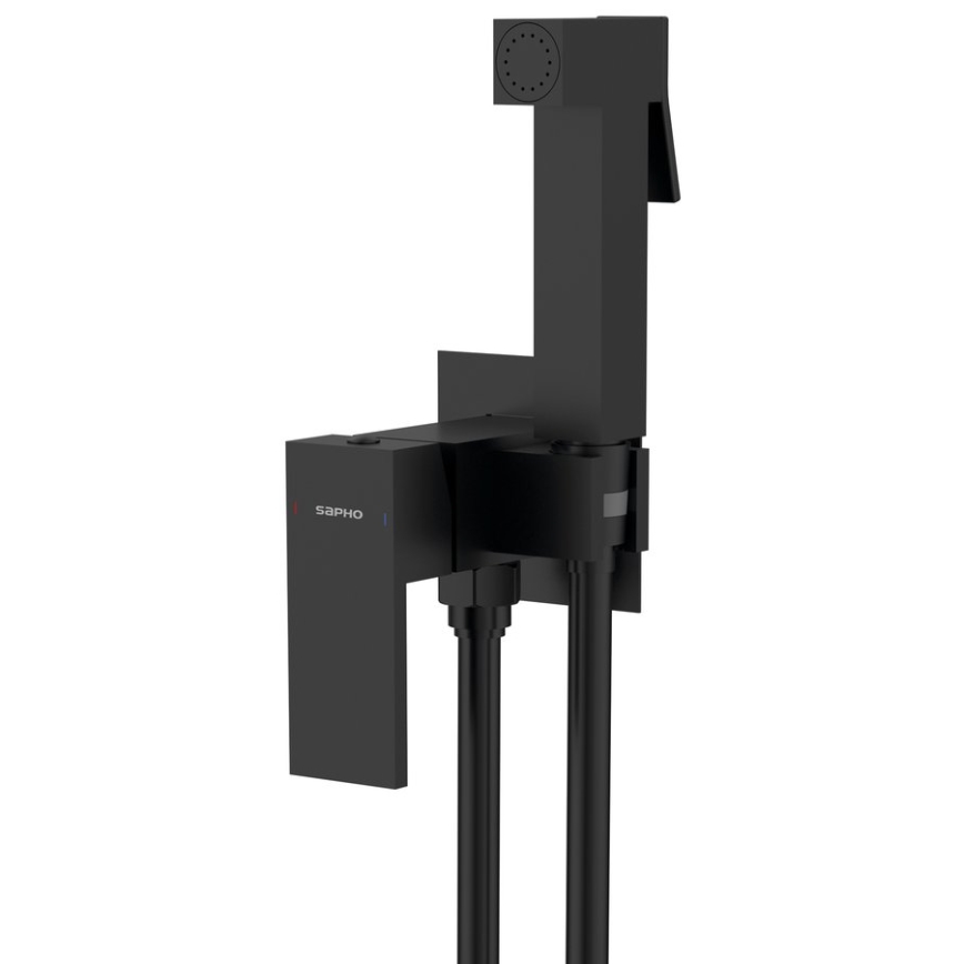Sapho - Grifo de bidé con ducha para instalación empotrada CUBEMIX angular/negro mate