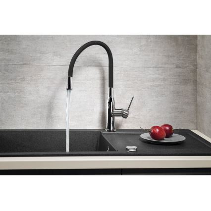 Sapho - Grifo de fregadero con brazo flexible SILI negro/latón