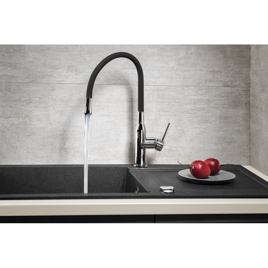 Sapho - Grifo de fregadero con brazo flexible SILI negro/latón