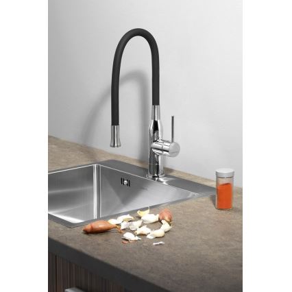 Sapho - Grifo de fregadero con brazo flexible SILI negro/latón