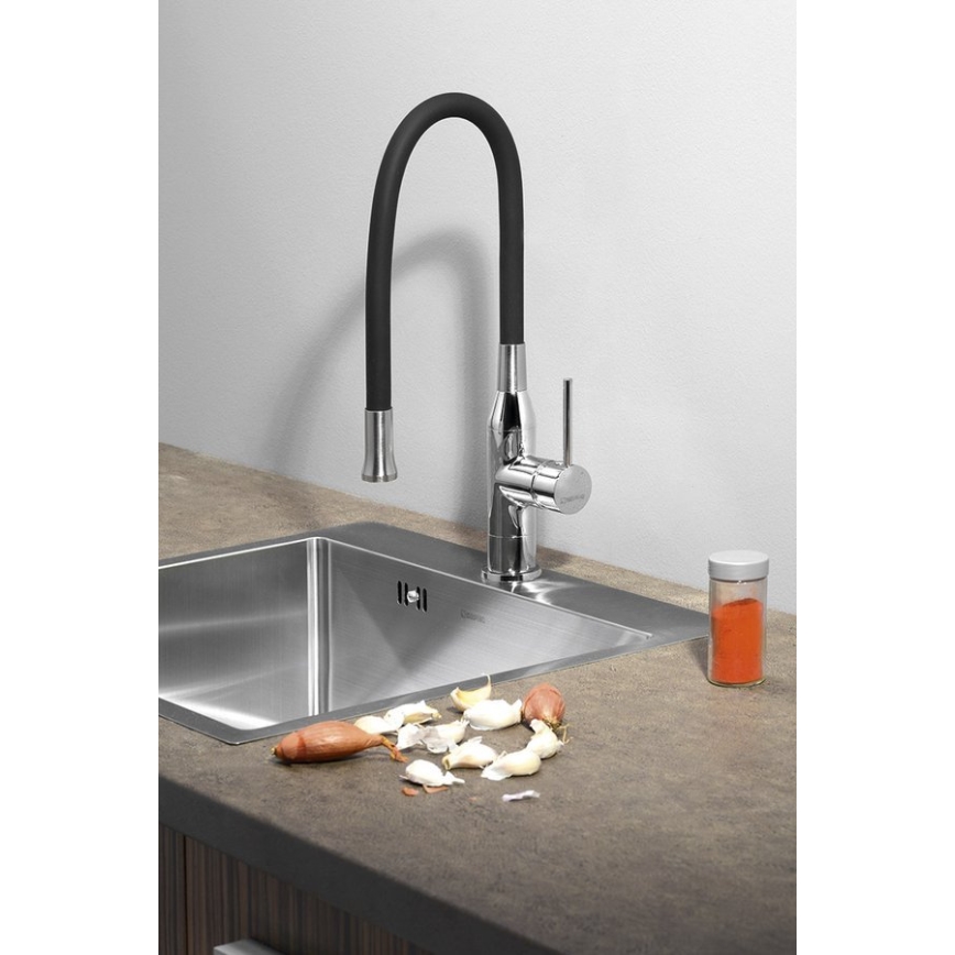 Sapho - Grifo de fregadero con brazo flexible SILI negro/latón