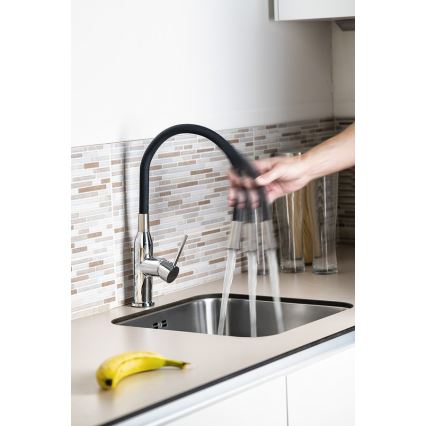 Sapho - Grifo de fregadero con brazo flexible SILI negro/latón