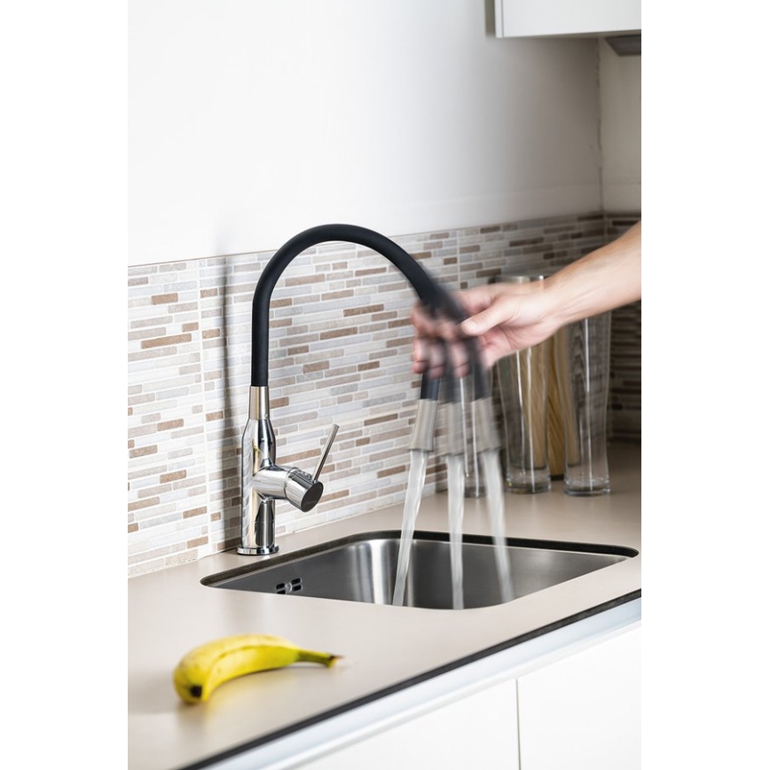 Sapho - Grifo de fregadero con brazo flexible SILI negro/latón