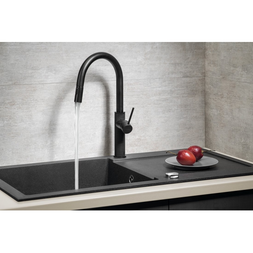 Sapho - Grifo de fregadero con rociador extraíble FLAWO mate negro