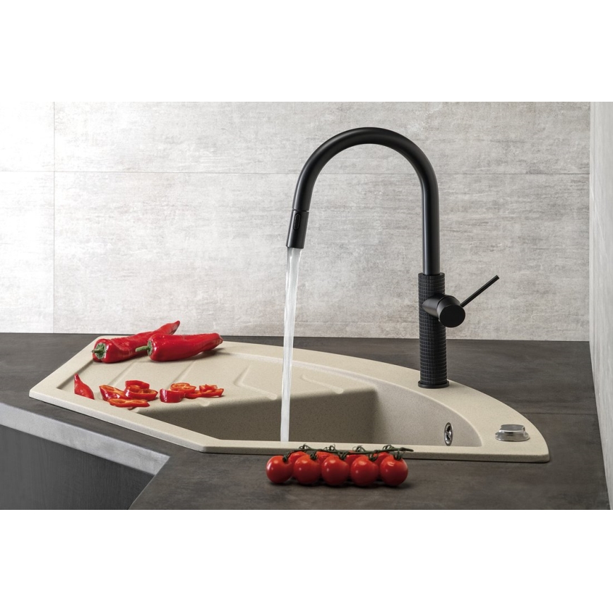 Sapho - Grifo de fregadero con rociador extraíble FLAWO mate negro