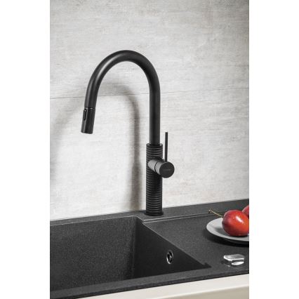 Sapho - Grifo de fregadero con rociador extraíble FLAWO mate negro