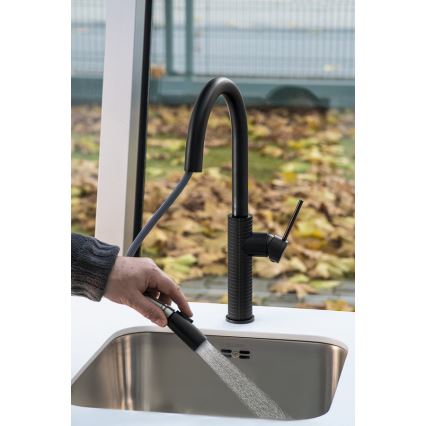 Sapho - Grifo de fregadero con rociador extraíble FLAWO mate negro