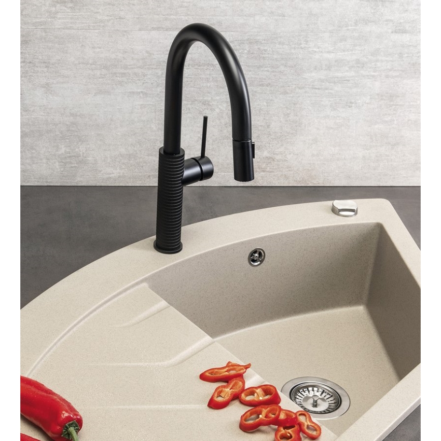 Sapho - Grifo de fregadero con rociador extraíble FLAWO mate negro