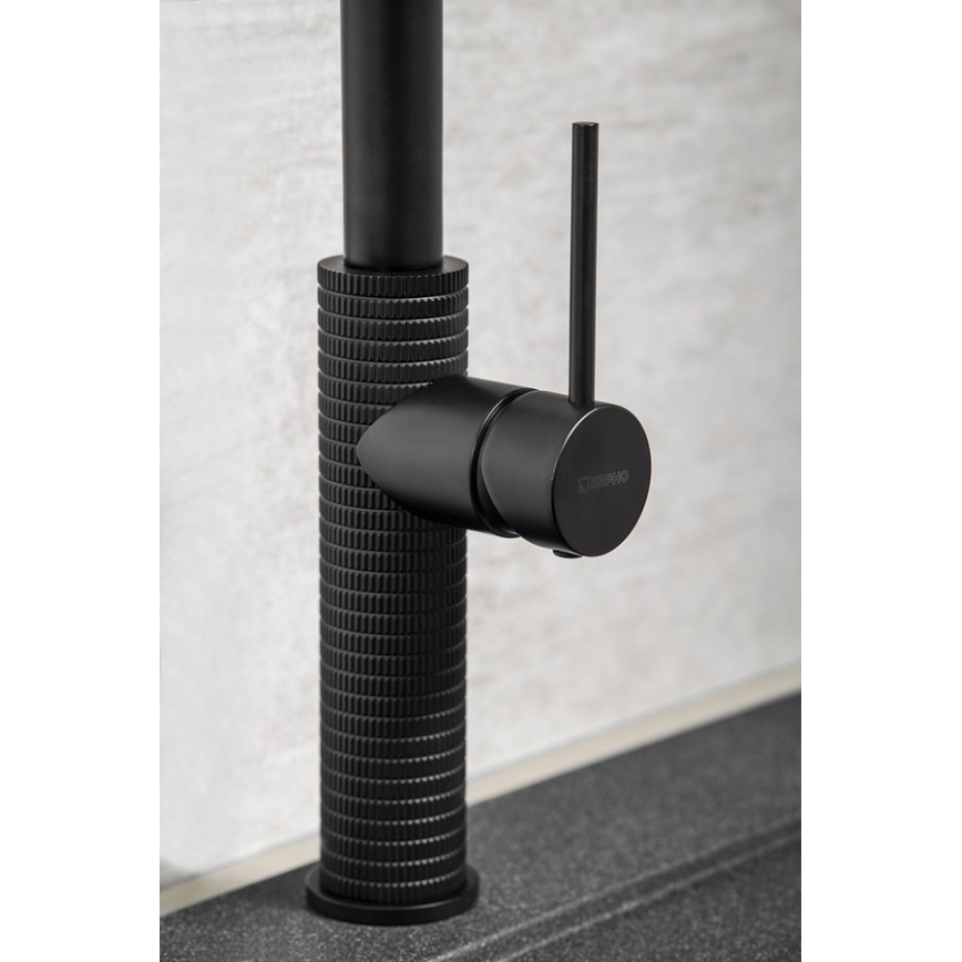 Sapho - Grifo de fregadero con rociador extraíble FLAWO mate negro