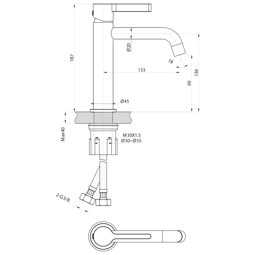 Sapho - Grifo de lavabo ICONIC 18,7 cm cromo brillante