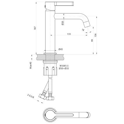 Sapho - Grifo de lavabo ICONIC 18,7 cm mate negro
