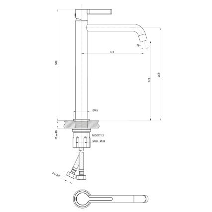 Sapho - Grifo de lavabo ICONIC 30,9 cm cromo brillante