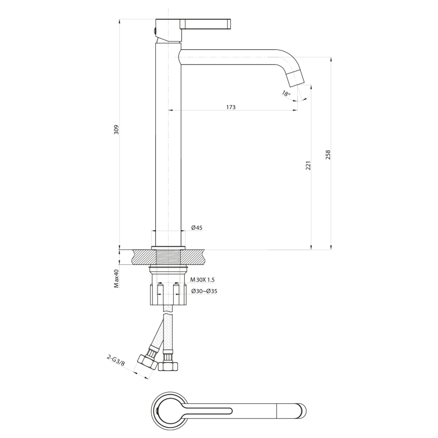 Sapho - Grifo de lavabo ICONIC 30,9 cm cromo brillante