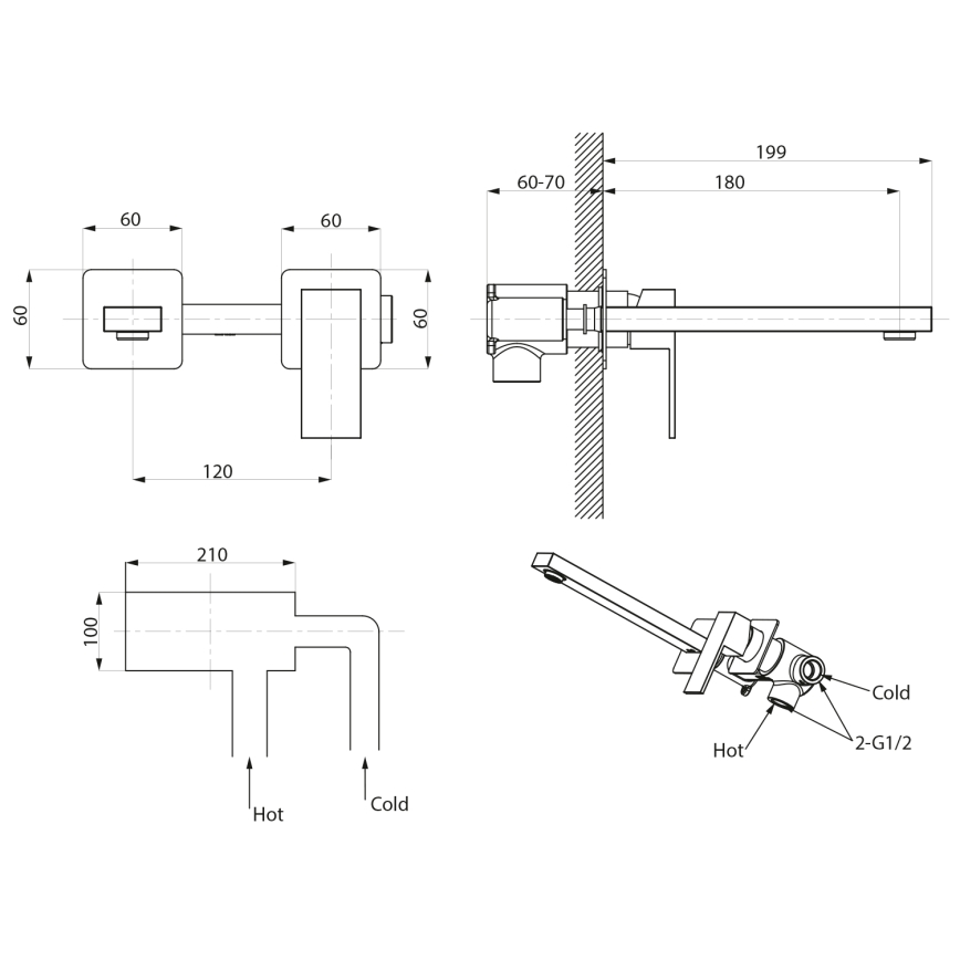 Sapho - Grifo de lavabo para instalación empotrada CUBEMIX cromo brillante