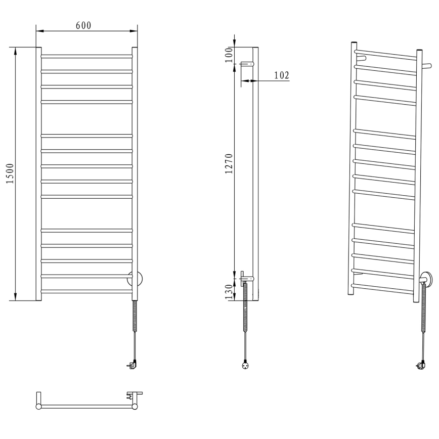 Sapho - Toallero eléctrico REDONDO 130W/230V 150 cm cromo brillante derecho redondeado