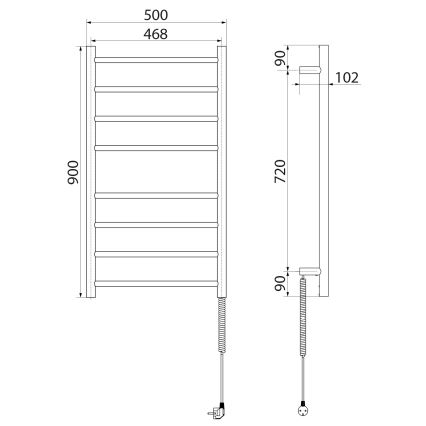Sapho - Toallero eléctrico REDONDO 75W/230V 90 cm cromo brillante derecho redondeado