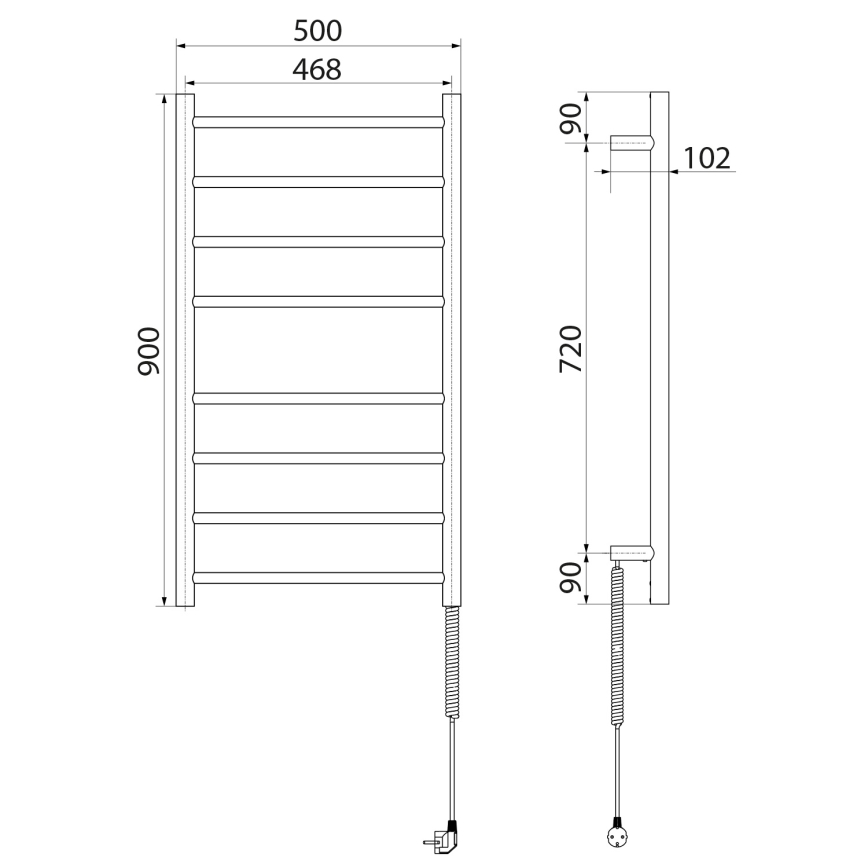 Sapho - Toallero eléctrico REDONDO 75W/230V 90 cm cromo brillante derecho redondeado