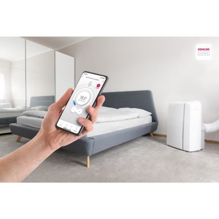 Sencor - Aire acondicionado móvil inteligente 3en1 con accesorios completos 1450W/230V 12000 BTU Wi-Fi blanco + control remoto