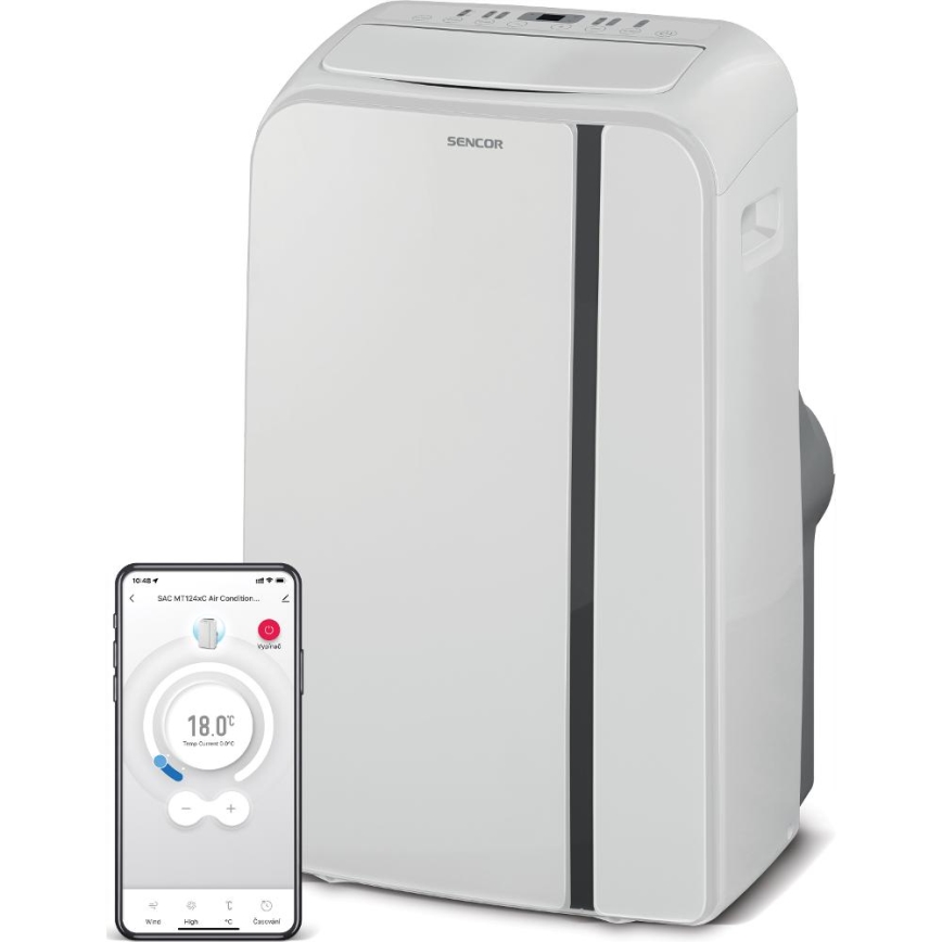 Sencor - Aire acondicionado móvil inteligente 3en1 con accesorios completos 1450W/230V 12000 BTU Wi-Fi blanco + control remoto