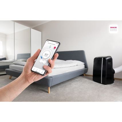 Sencor - Aire acondicionado móvil inteligente 3en1 con accesorios completos 1450W/230V 12000 BTU Wi-Fi negro + control remoto