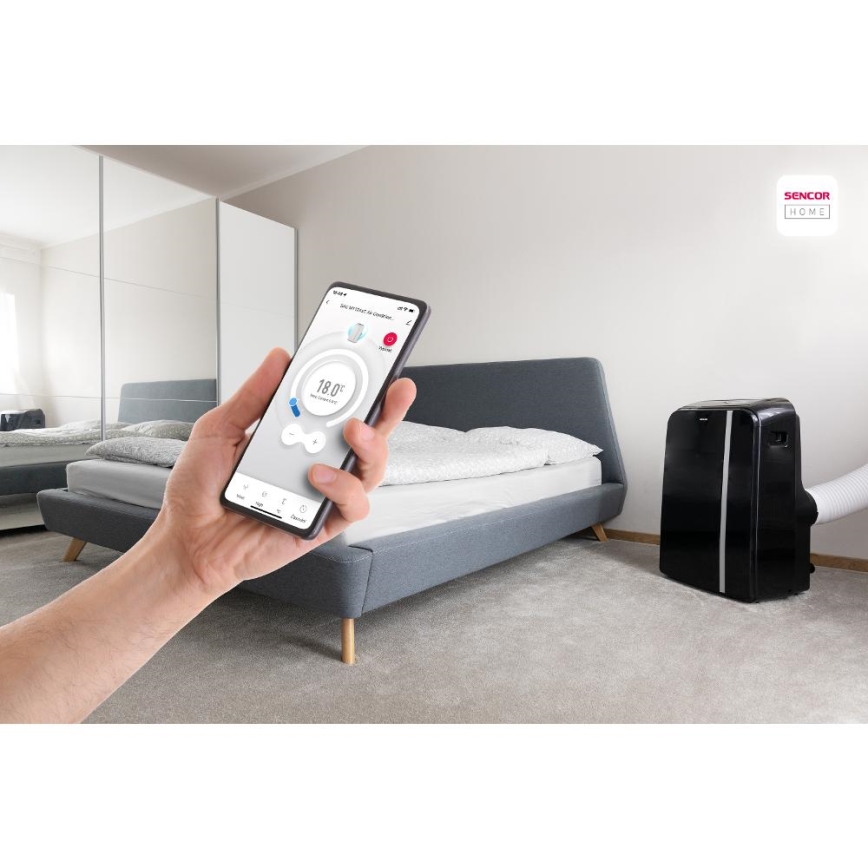 Sencor - Aire acondicionado móvil inteligente 3en1 con accesorios completos 1450W/230V 12000 BTU Wi-Fi negro + control remoto