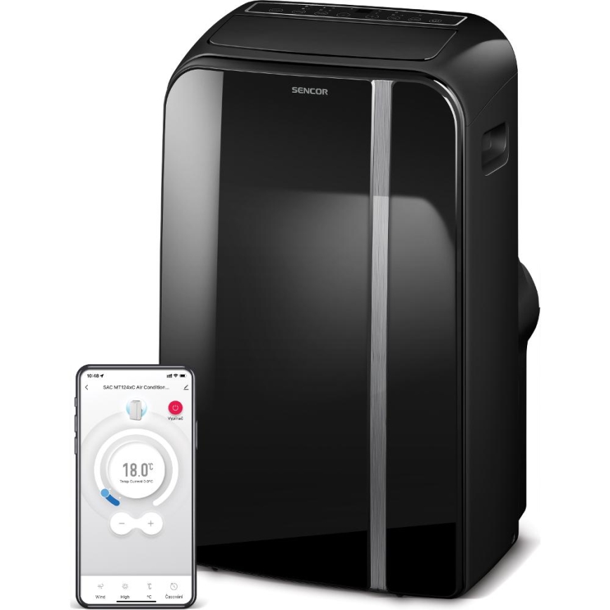 Sencor - Aire acondicionado móvil inteligente 3en1 con accesorios completos 1450W/230V 12000 BTU Wi-Fi negro + control remoto
