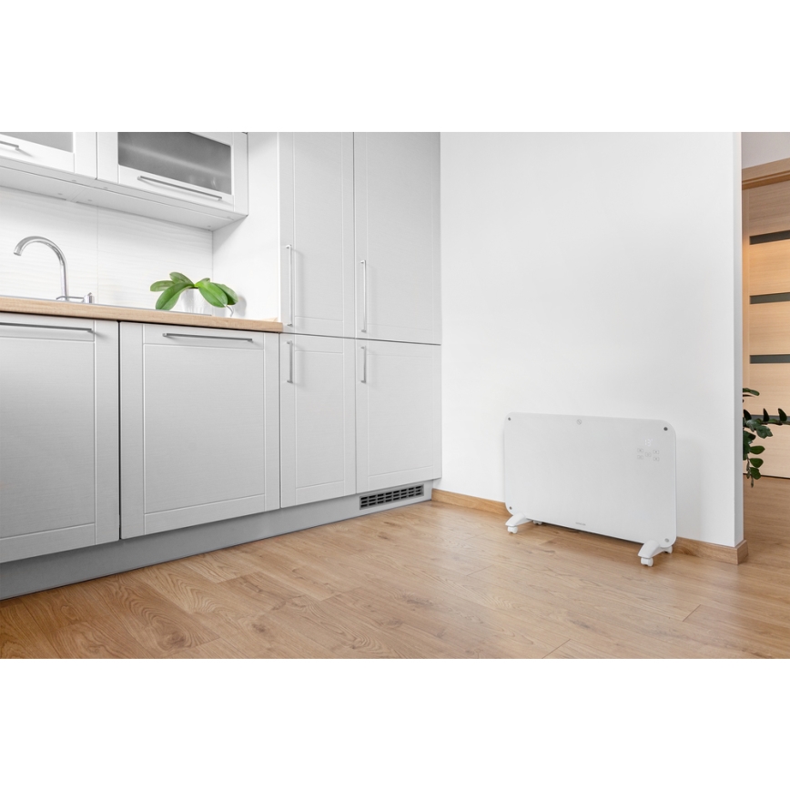 Sencor - Calentador de convección con pantalla LCD 750W/1500W/230V Wi-Fi Tuya IP24 blanco + mando a distancia