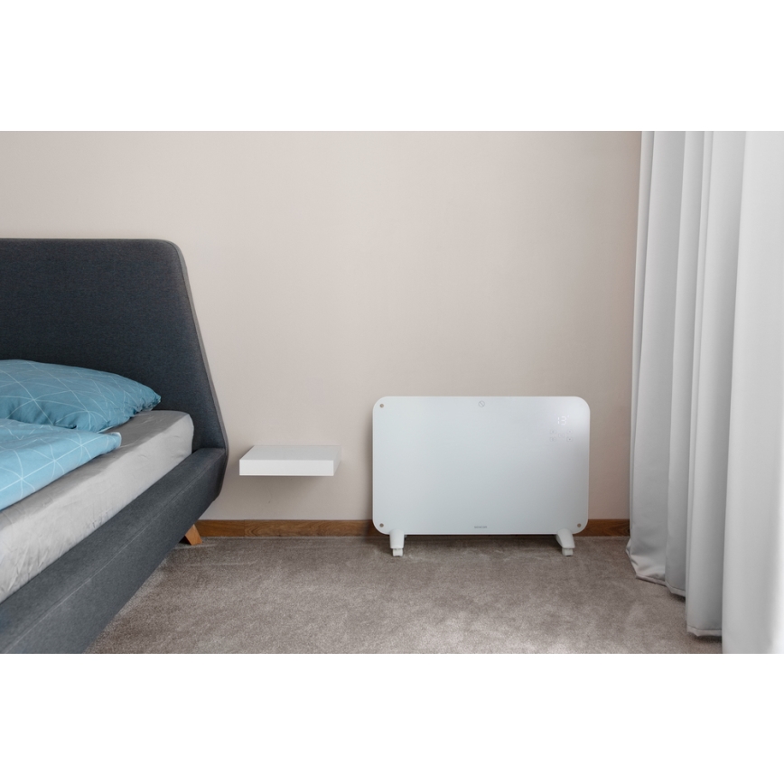 Sencor - Calentador de convección con pantalla LCD 750W/1500W/230V Wi-Fi Tuya IP24 blanco + mando a distancia