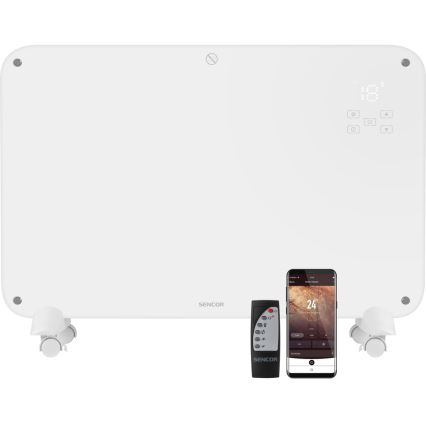 Sencor - Calentador de convección con pantalla LCD 750W/1500W/230V Wi-Fi Tuya IP24 blanco + mando a distancia