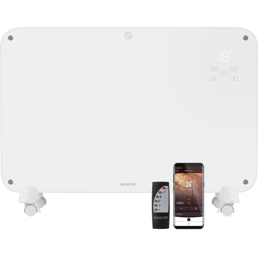 Sencor - Calentador de convección con pantalla LCD 750W/1500W/230V Wi-Fi Tuya IP24 blanco + mando a distancia
